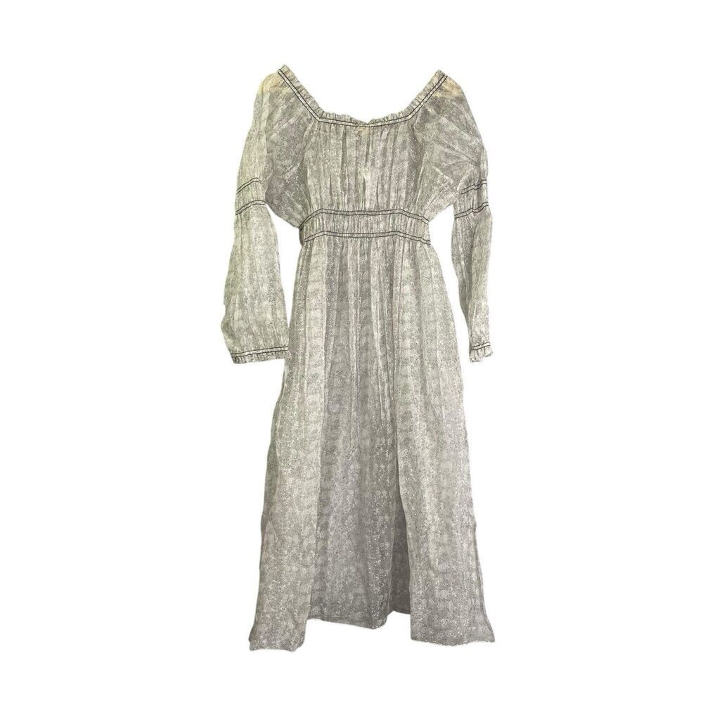 BUNA 100% Linen Sheer Peasant Dress XXL Floral Cottagecore - Picture 2 of 14